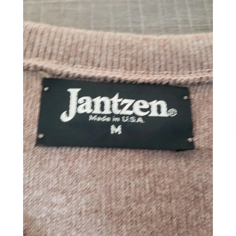 Vintage Jantzen Sweater Mens Medium 80s 90 Retro USA Acrylic V‎ Neck Camel Beige